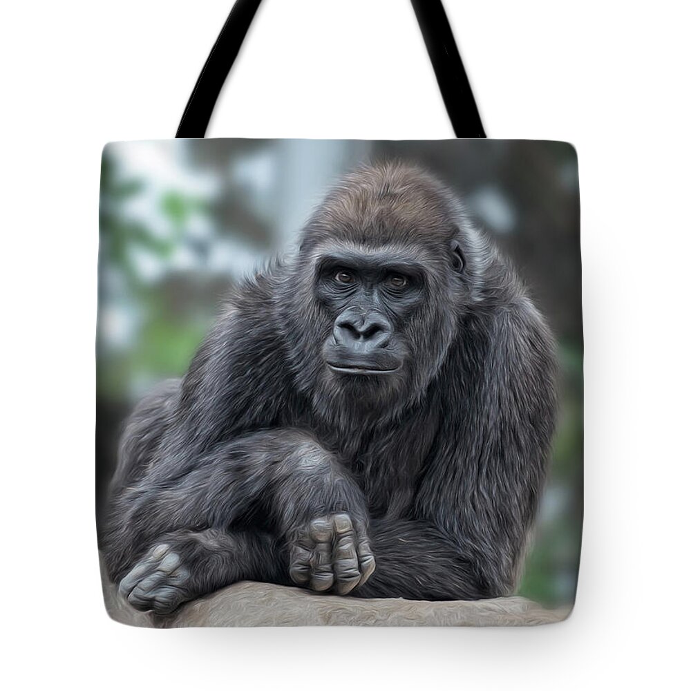 Gorilla Tote Bag featuring the photograph Here's Looking At You #1 by Liz Mackney
