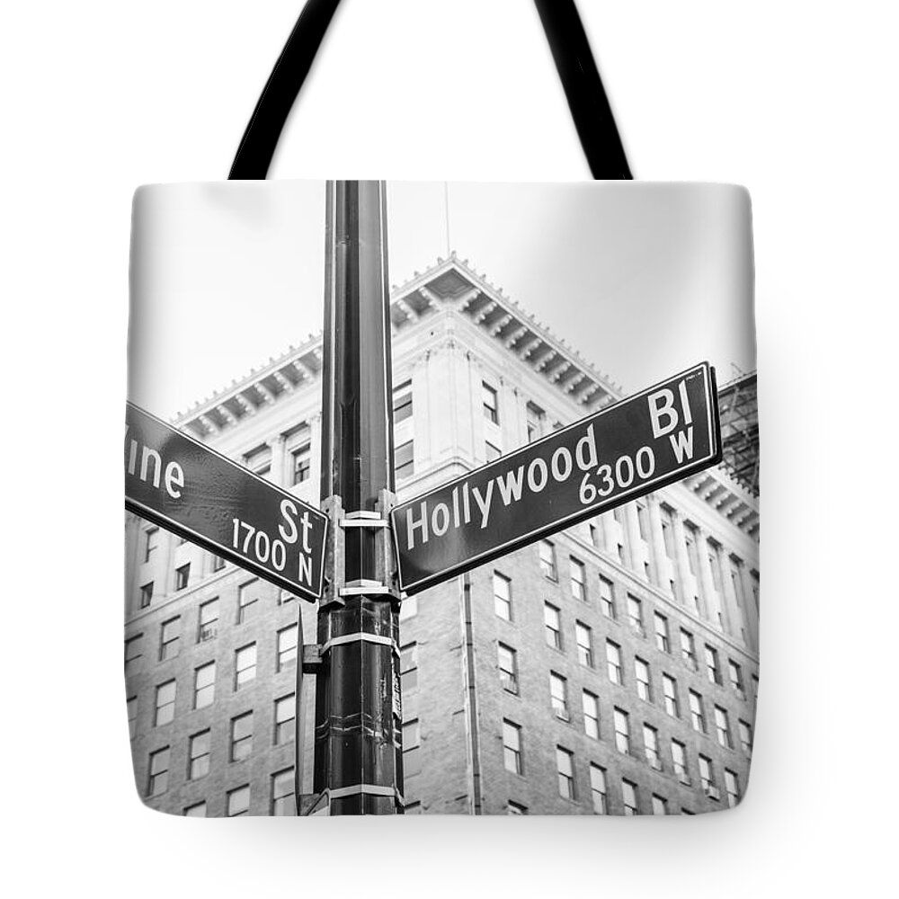 Los Angeles Tote Bag featuring the photograph Hollywood and Vine Street Sign #1 by John McGraw
