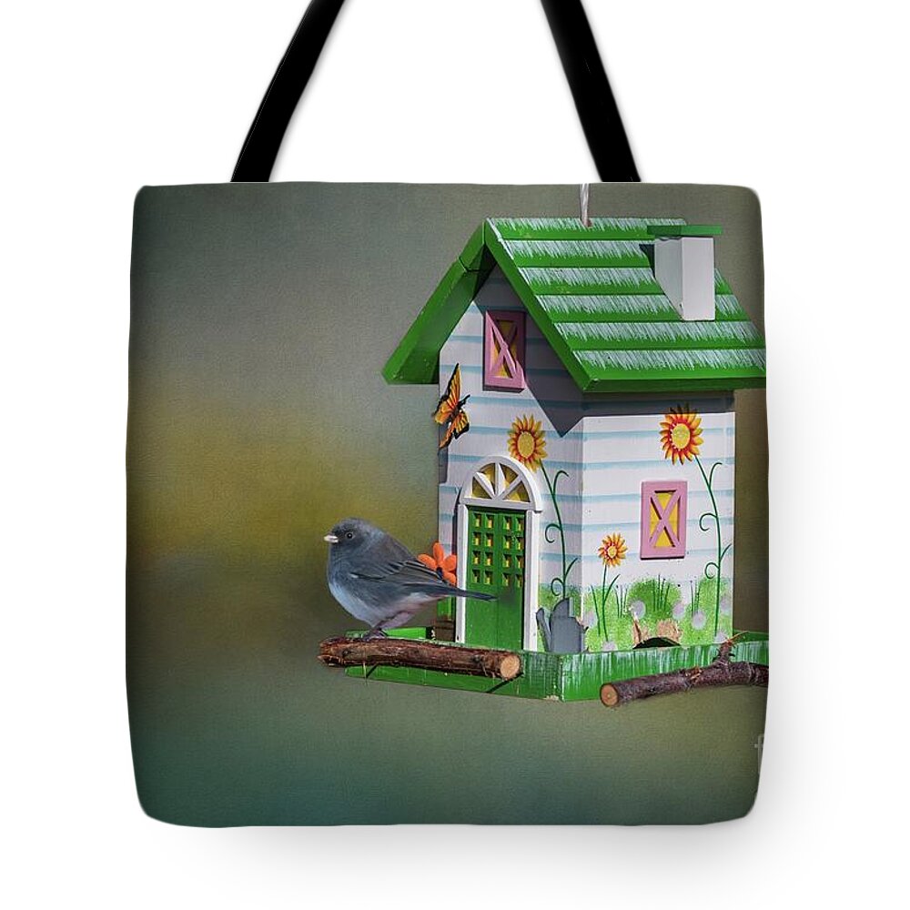 Junco Tote Bag featuring the mixed media Home,Sweet Home #2 by Eva Lechner