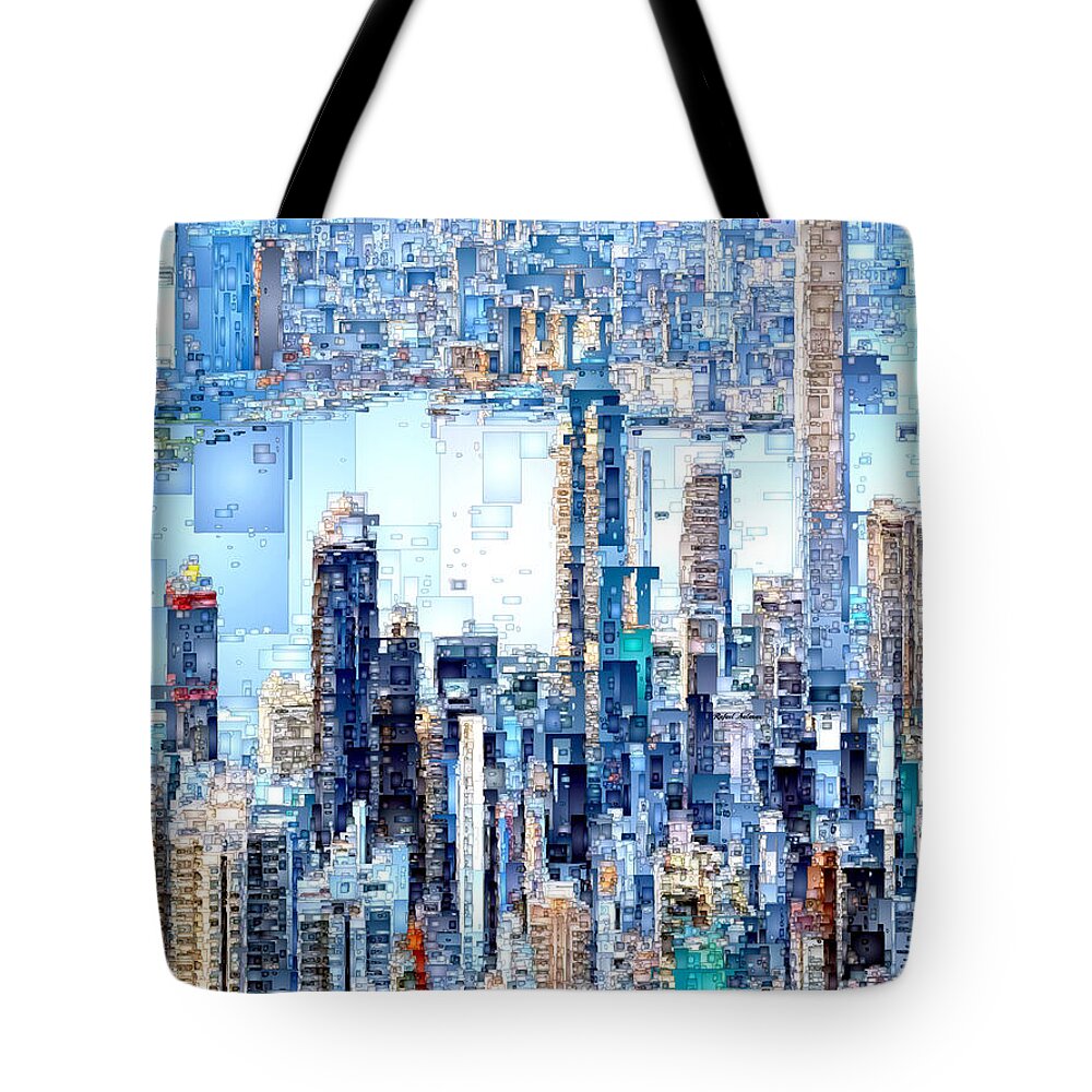 Rafael Salazar Tote Bag featuring the digital art Hong Kong Skyline #1 by Rafael Salazar