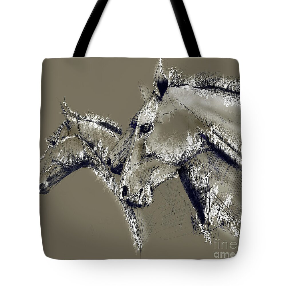 Horse Tote Bag featuring the drawing Horse study #1 by Daliana Pacuraru