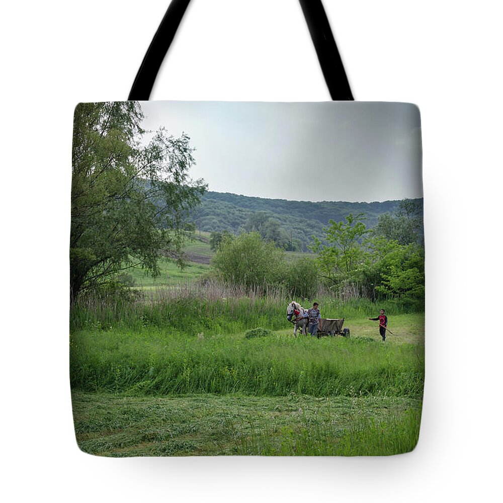 Malancrav Tote Bag featuring the photograph Horsedrawn Haycart, Transylvania 2 by Perry Rodriguez