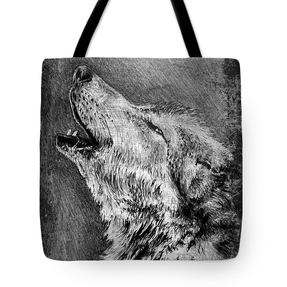 Howling Wolf Tote Bag featuring the drawing Howling Wolf #1 by Andrew Read