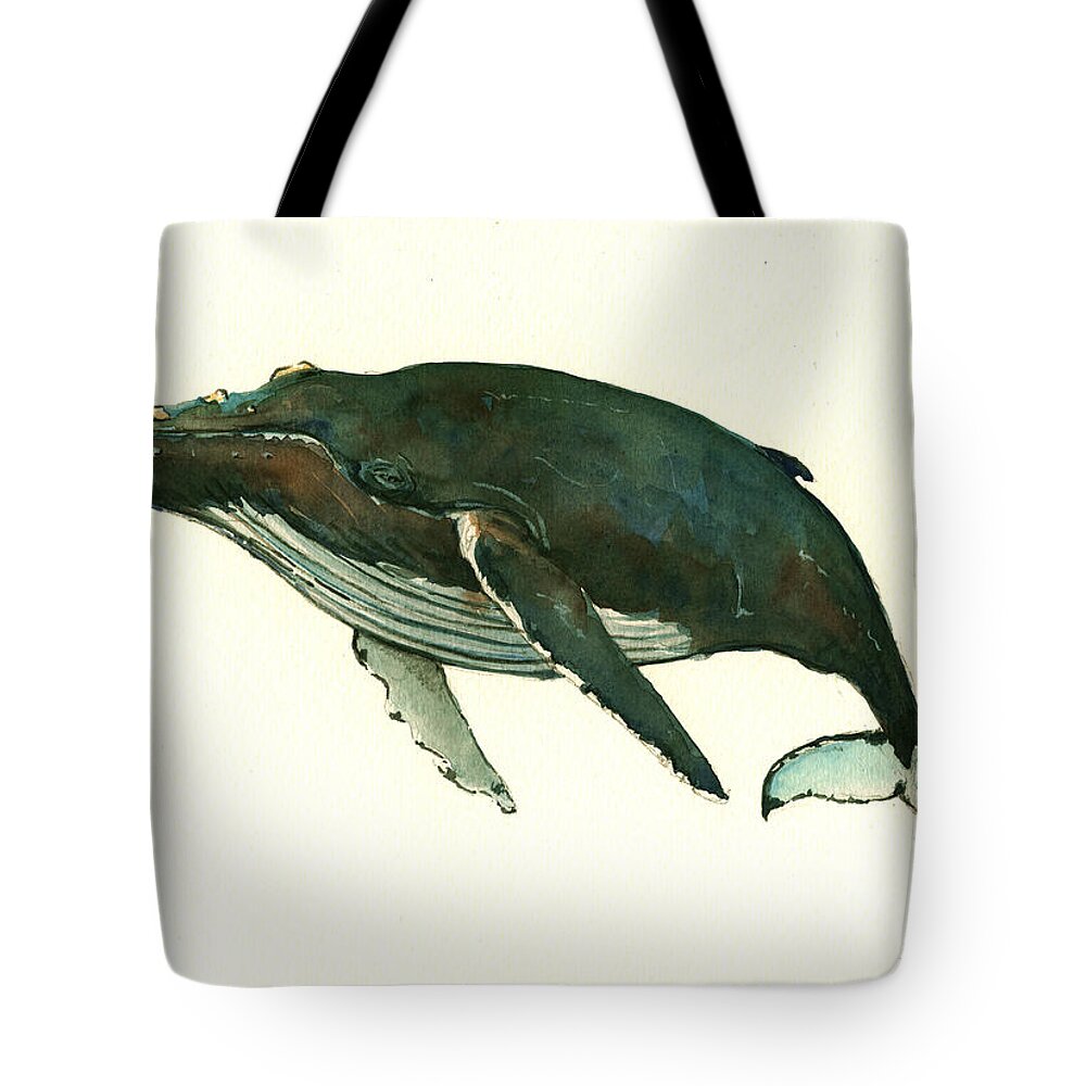 Blue Whale Painting Tote Bag featuring the painting Humpback whale by Juan Bosco