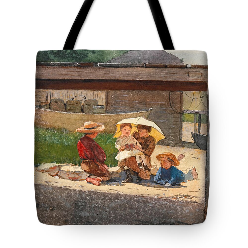 Winslow Homer Tote Bag featuring the drawing In Charge of Baby #2 by Winslow Homer