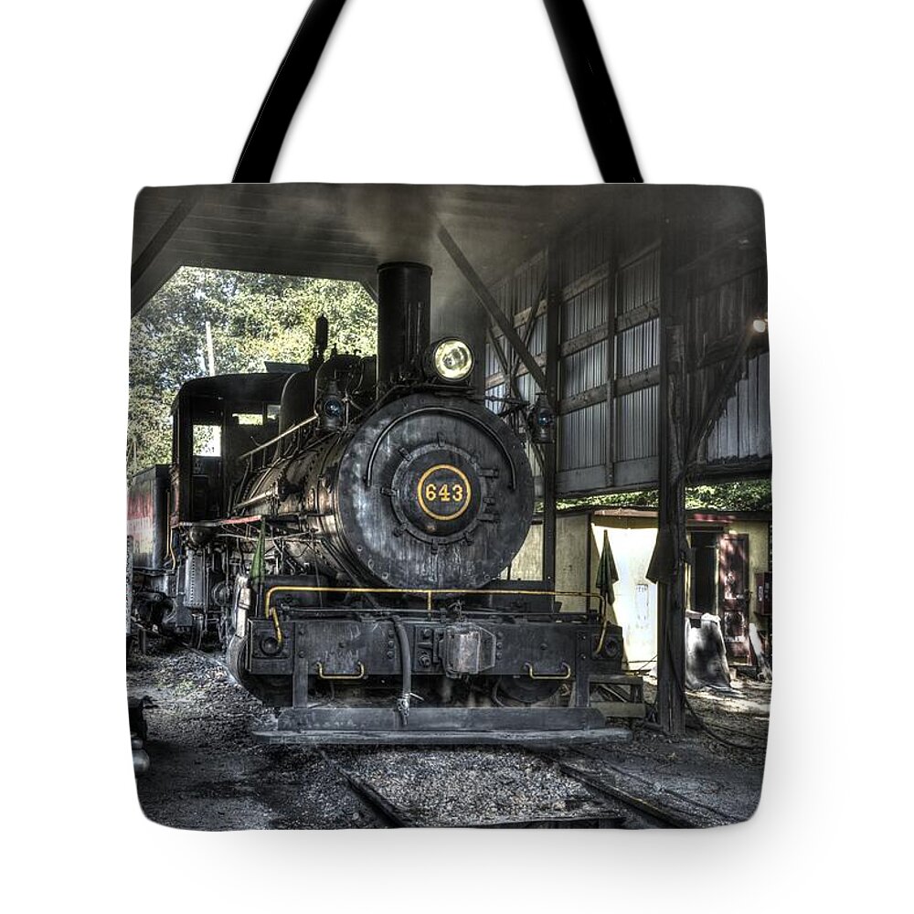 Engine Tote Bag featuring the photograph In the engine shed steaming up #1 by Paul W Faust - Impressions of Light