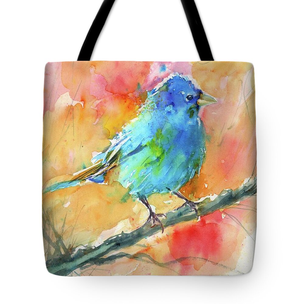 Bird Tote Bag featuring the painting Indigo Bunting by Christy Lemp