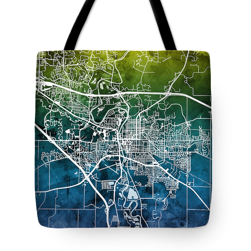 Iowa City Tote Bag featuring the digital art Iowa City Map by Michael Tompsett