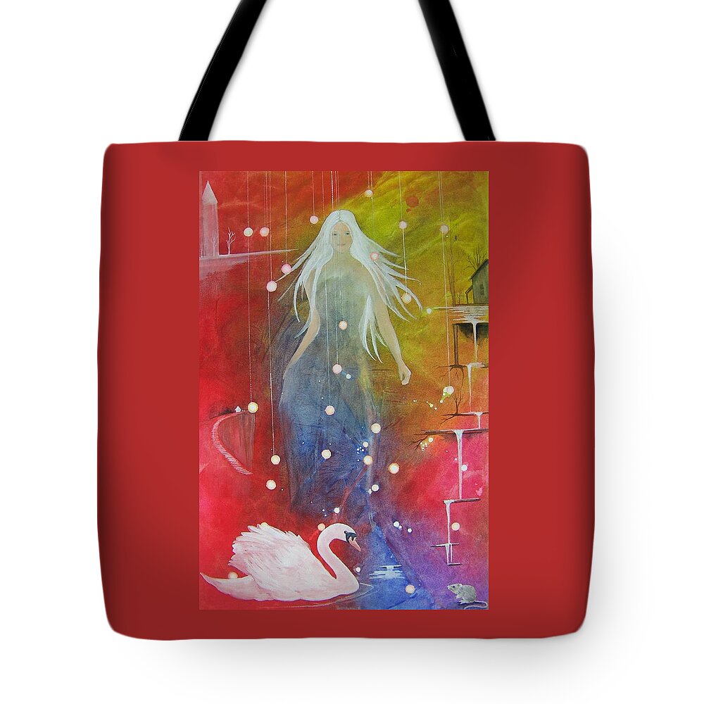 Girl Tote Bag featuring the painting Kendra and the Swan by Jackie Mueller-Jones