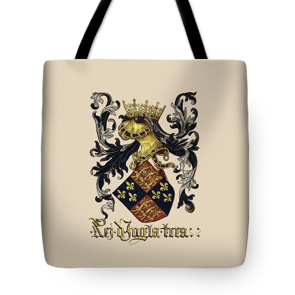 'roll Of Arms� Collection By Serge Averbukh Tote Bag featuring the photograph King of England Coat of Arms - Livro do Armeiro-Mor by Serge Averbukh