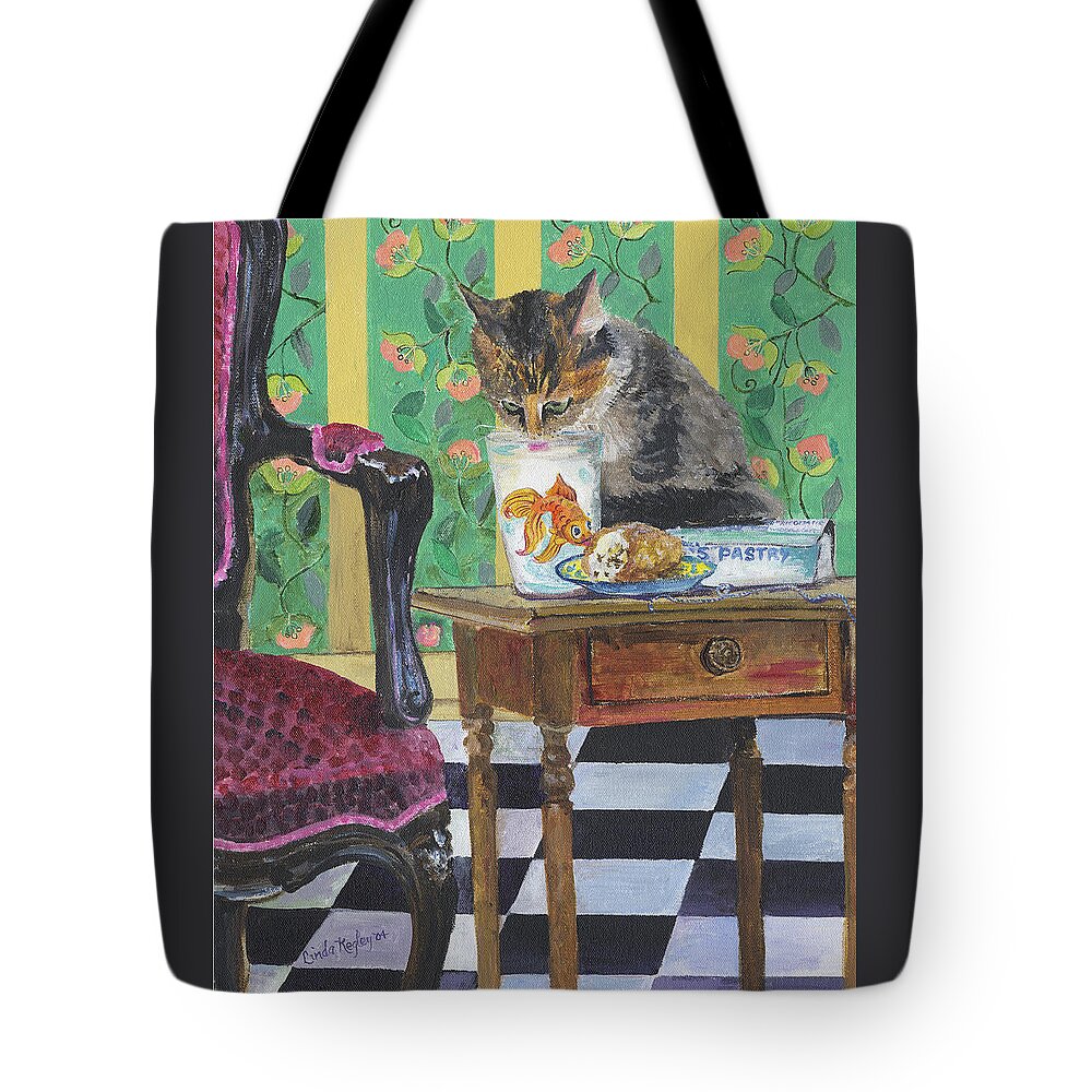 Kitten Tote Bag featuring the painting Kitten and Cannoli by Linda Kegley