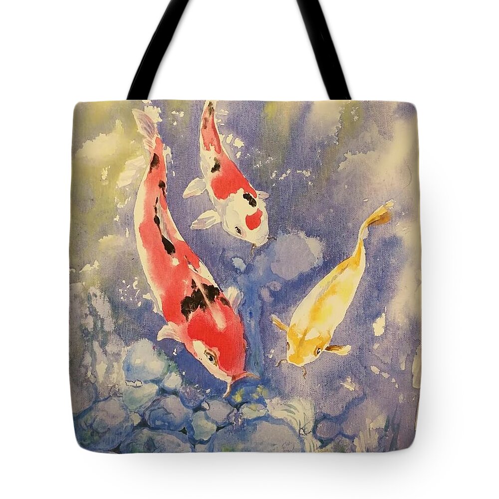  Tote Bag featuring the painting Koi Pond #1 by Ping Yan