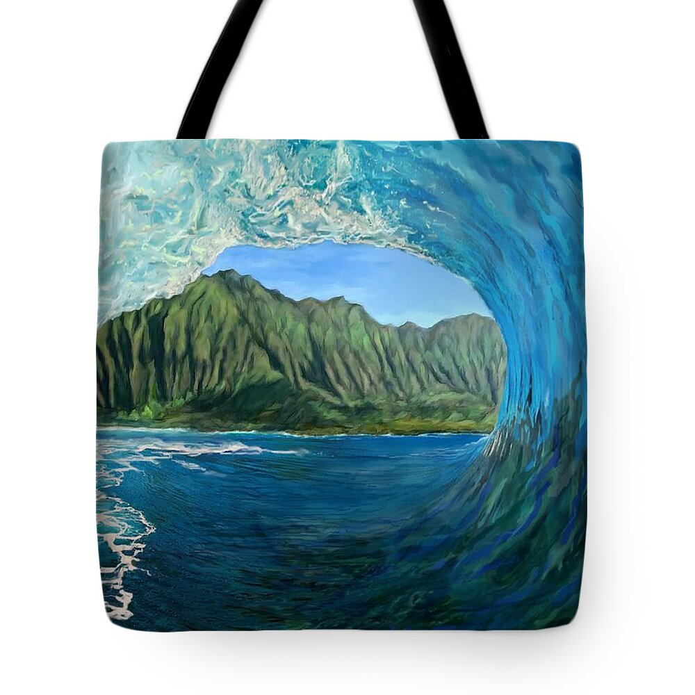 Koolau Mountains Tote Bag featuring the painting Koolau Wave #1 by Stephen Jorgensen