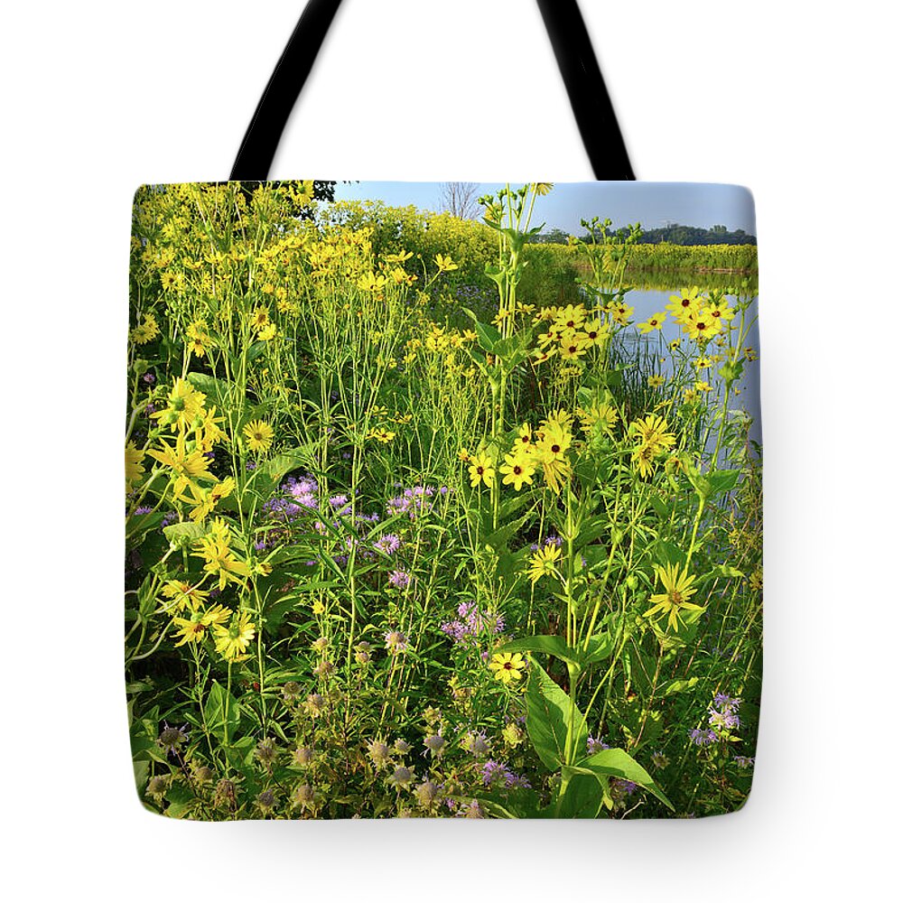 Sunflowers Tote Bag featuring the photograph Lakeside Wildflowers #1 by Ray Mathis