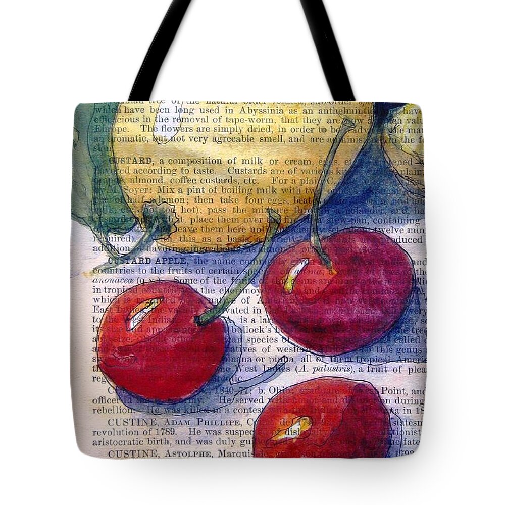 Lemon Tote Bag featuring the painting Lemon and Cherries 3 by Maria Hunt