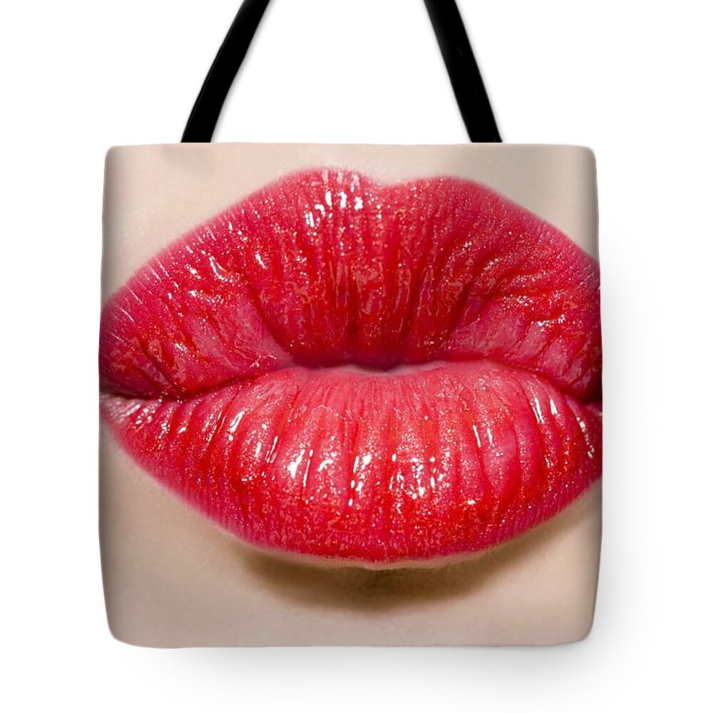 Lips Tote Bag featuring the digital art Lips #1 by Maye Loeser
