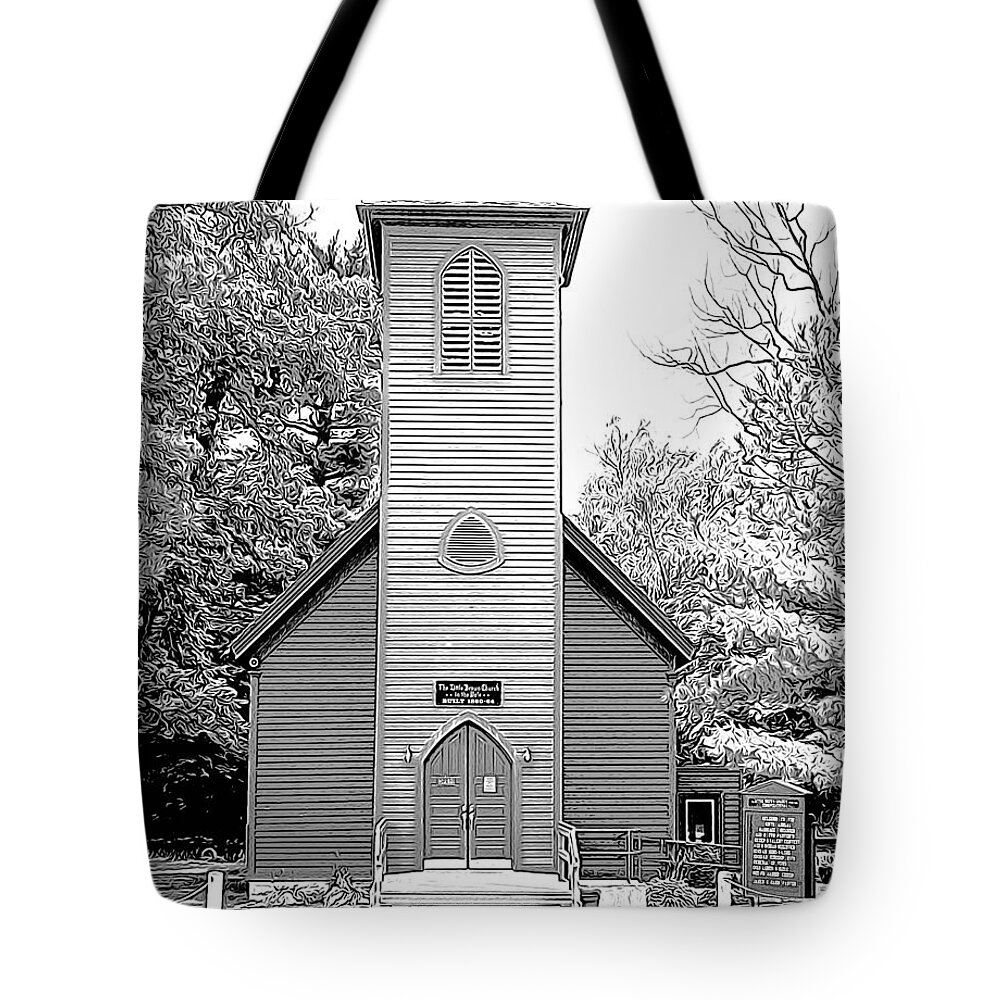 Little Brown Church Tote Bag featuring the drawing Little Brown Church by Greg Joens