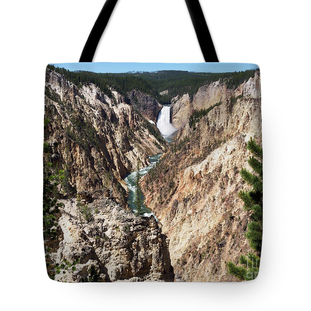 Lower Falls Tote Bag featuring the photograph Lower Falls from Artist Point in Yellowstone National Park #1 by Louise Heusinkveld
