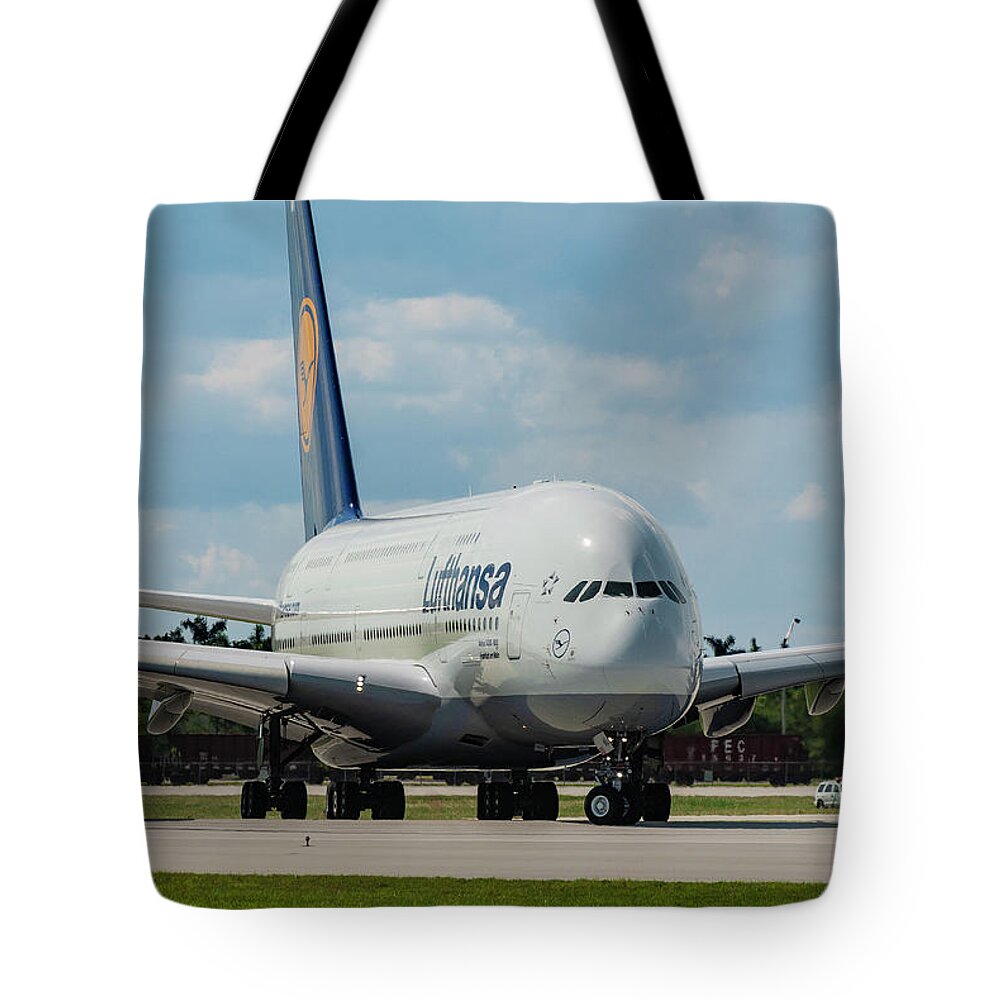 Lufthansa Airlines Tote Bag featuring the photograph Lufthansa Airbus A380-800 by Erik Simonsen