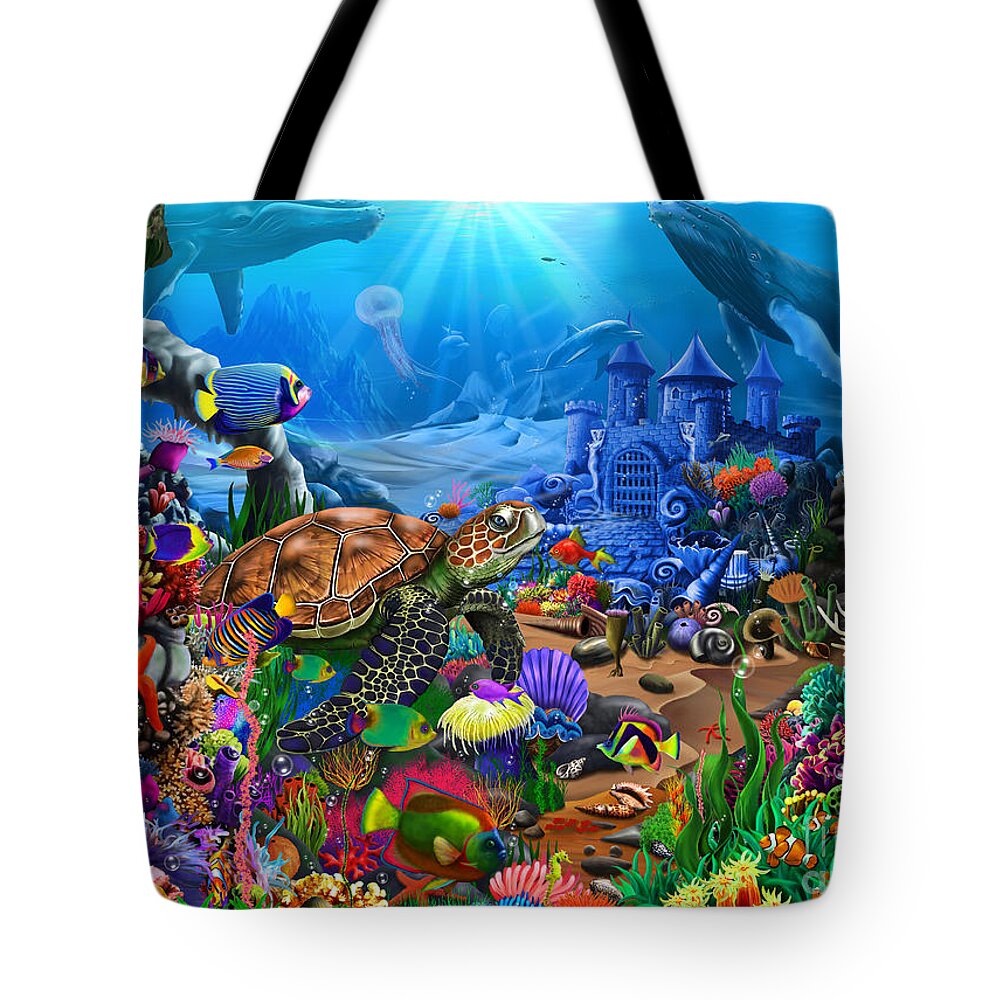 Under The Sea Tote Bag featuring the digital art Magical Undersea Turtle #1 by MGL Meiklejohn Graphics Licensing