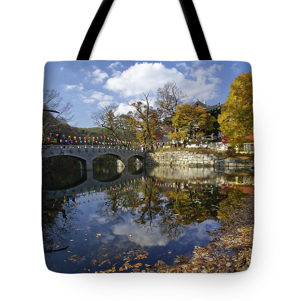 Korea Tote Bag featuring the photograph Magoksa Buddhist Temple #1 by Michele Burgess