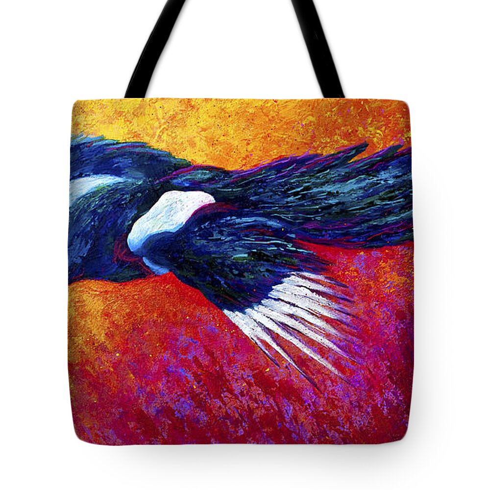 Wild Tote Bag featuring the painting Magpie In Flight by Marion Rose