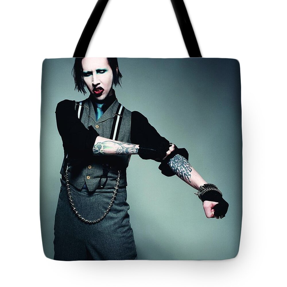 Marilyn Manson Tote Bag featuring the photograph Marilyn Manson #1 by Mariel Mcmeeking