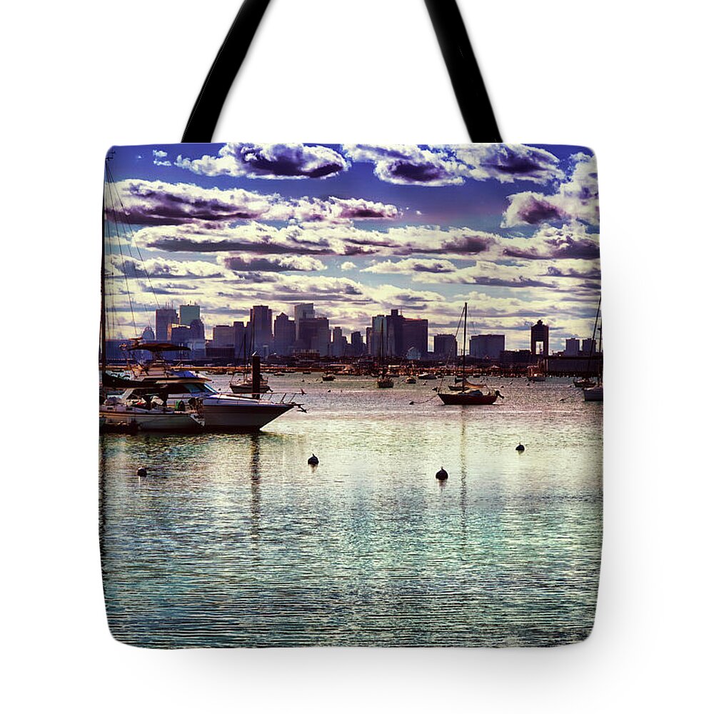 Boston City Skyline Tote Bag featuring the photograph Marina and Boston city skyline #1 by Lilia S