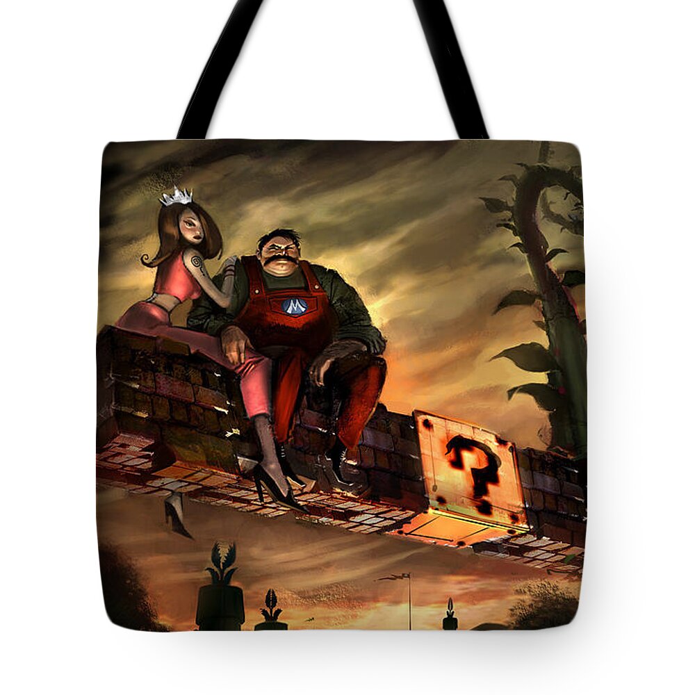 Mario Tote Bag featuring the digital art Mario #1 by Super Lovely
