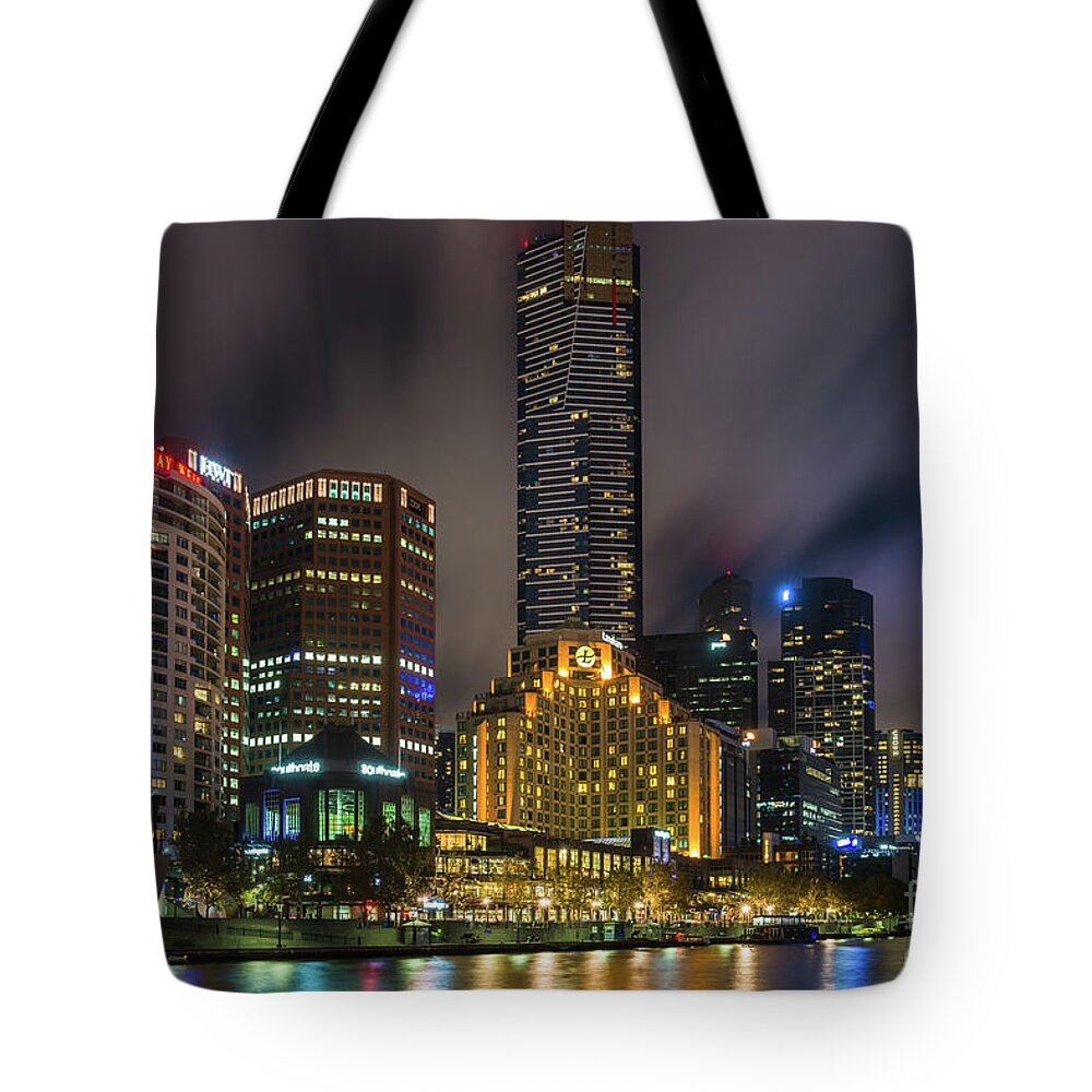 2017 Tote Bag featuring the photograph Melbourne city skyline over Yarra river #1 by Andrew Michael