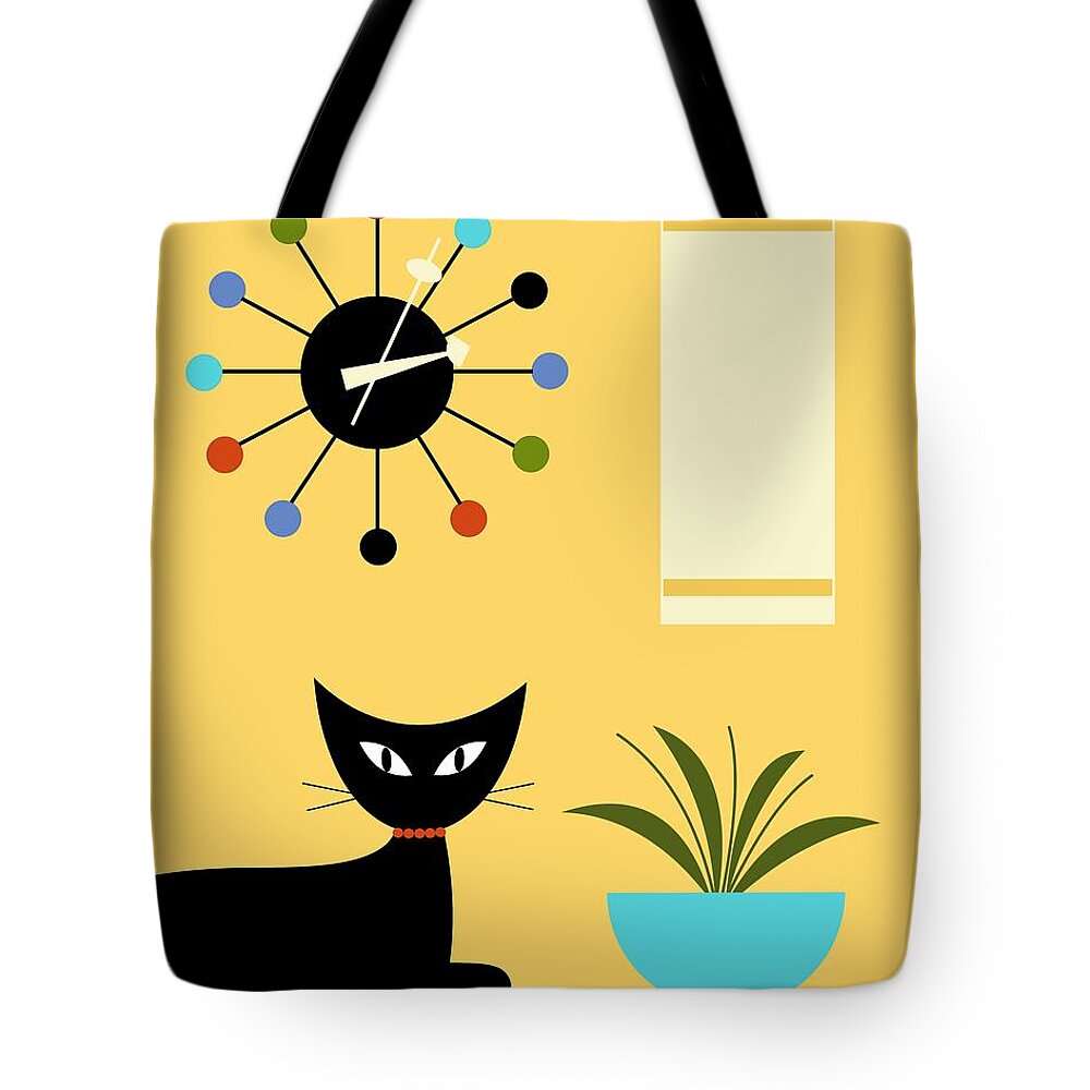 Cat Tote Bag featuring the digital art Mid Century Ball Clock 3 by Donna Mibus