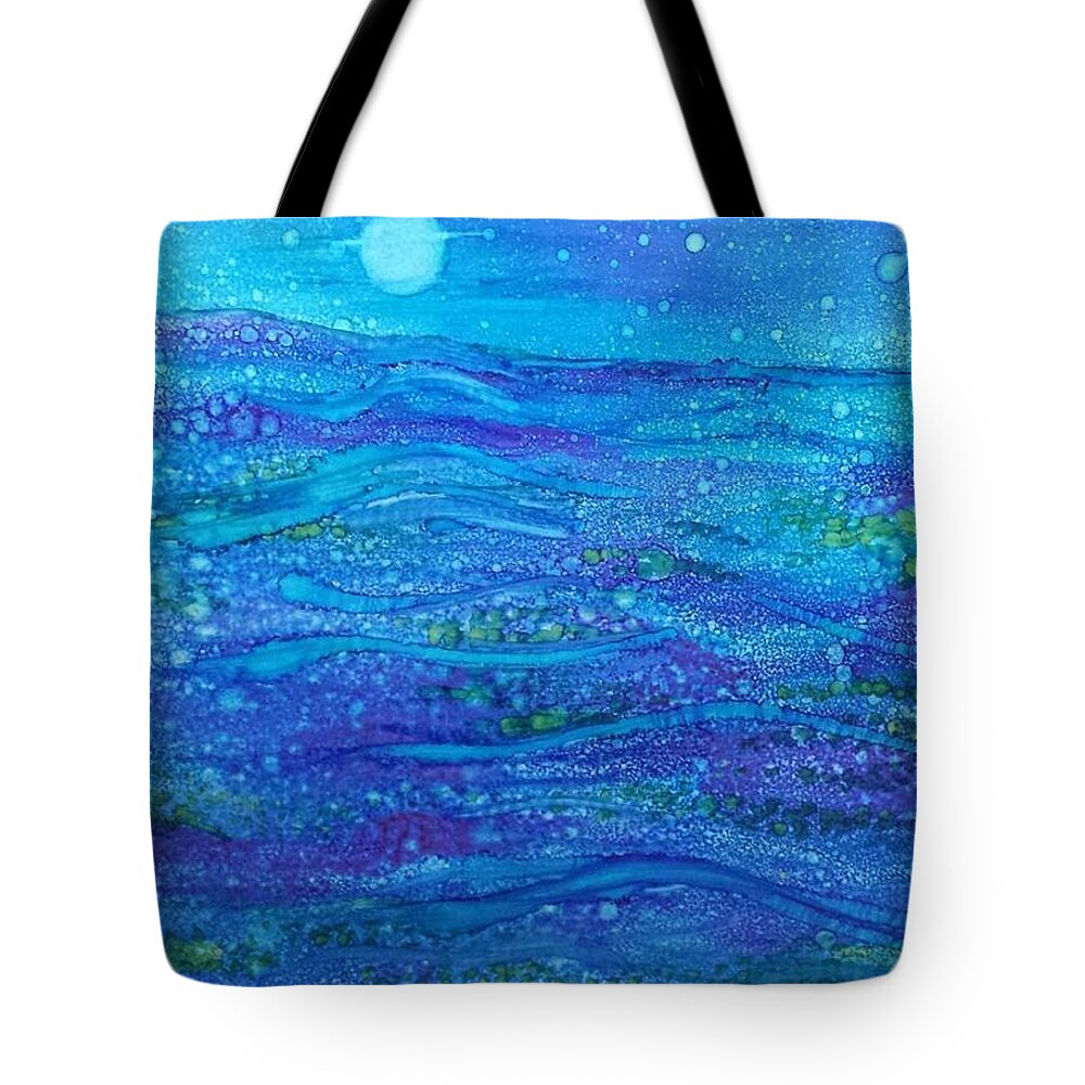 Alcohol Ink Prints Tote Bag featuring the painting Midnight Swim by Betsy Carlson Cross