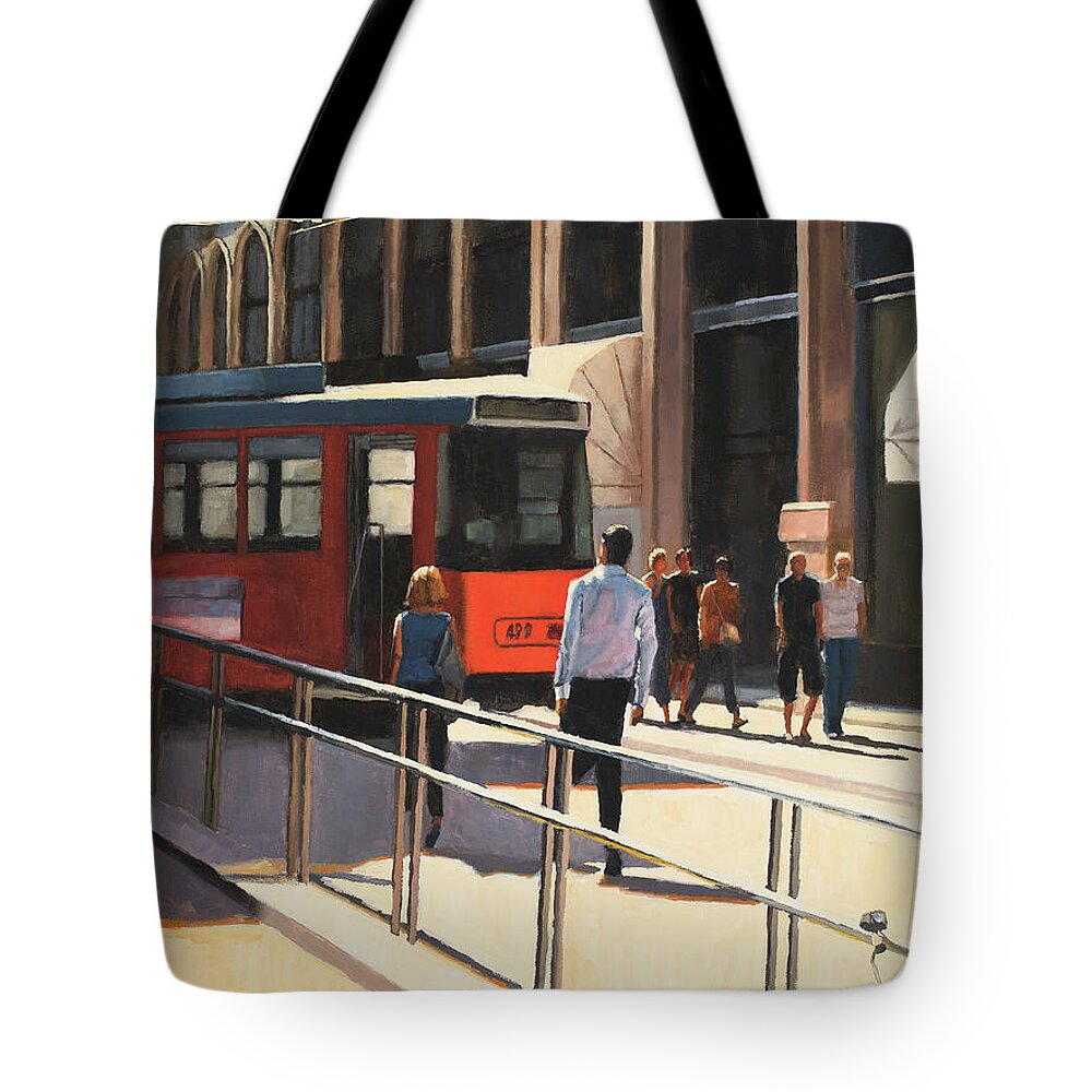 Milan Tote Bag featuring the painting Milan trolley by Tate Hamilton
