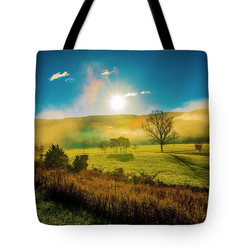 Rural Tote Bag featuring the photograph Mist Rising #1 by Steven Ainsworth