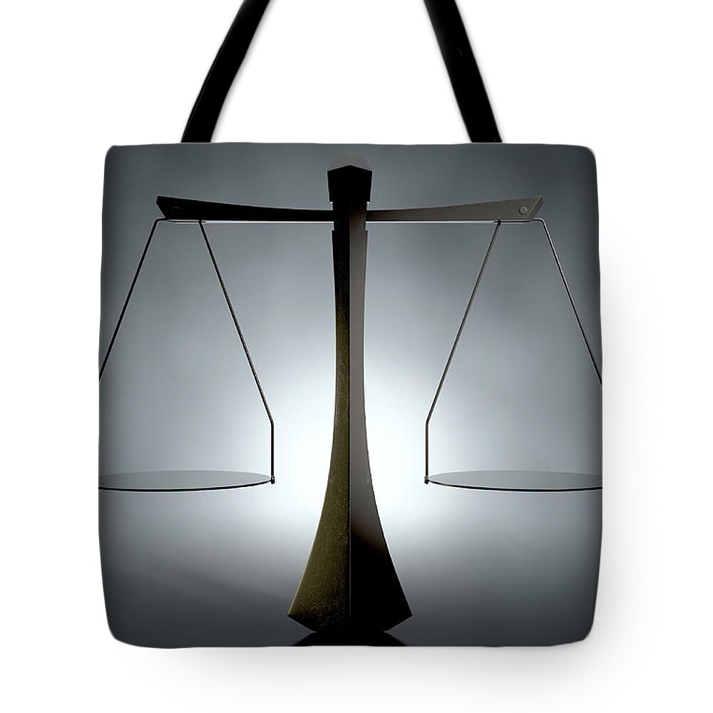 Balanced Tote Bag featuring the digital art Modern Scales Of Justice #1 by Allan Swart