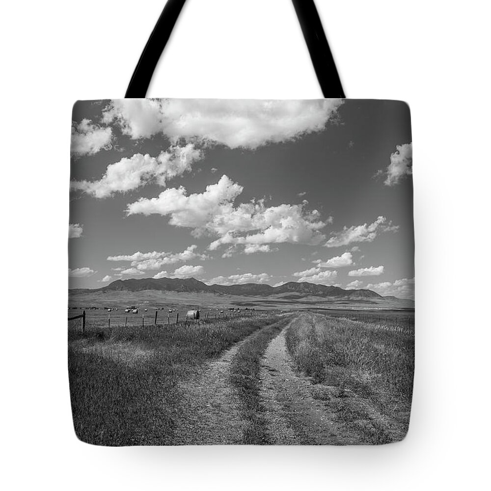 Montana Tote Bag featuring the photograph Montana Countryside Black and White #1 by John McGraw