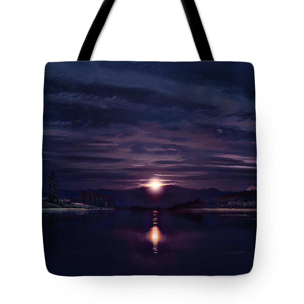 Moon Tote Bag featuring the photograph Moonrise Columbia #1 by John Christopher