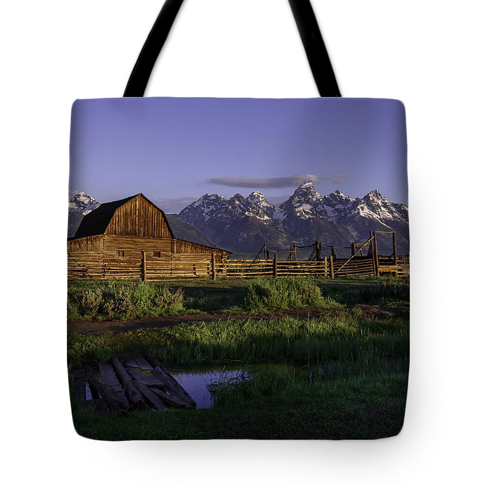 Teton Tote Bag featuring the photograph Moulton Barn at Dawn #2 by Mary Angelini