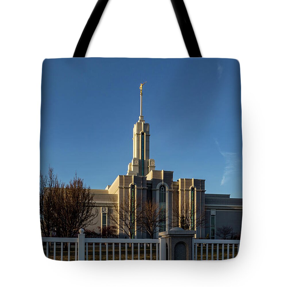Beauty Tote Bag featuring the photograph Mount Timpanogos Temple at Last Light #1 by K Bradley Washburn