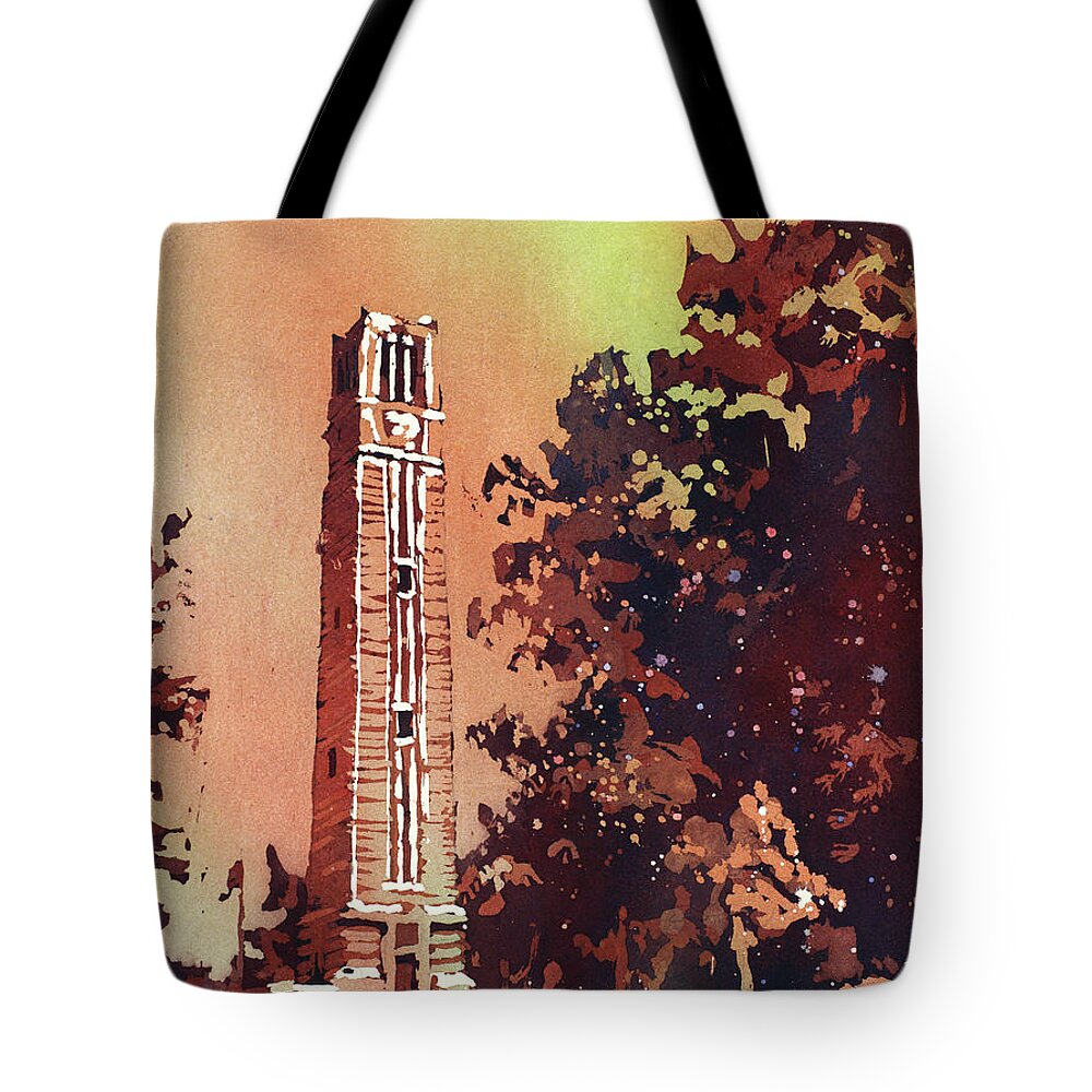 Art Prints Tote Bag featuring the painting NCSU Bell-Tower #1 by Ryan Fox