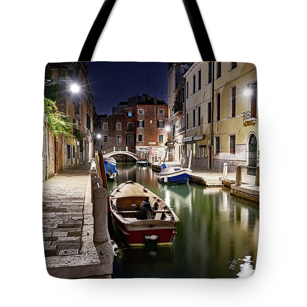 Venezia Tote Bag featuring the photograph Night Canal #1 by Marco Missiaja