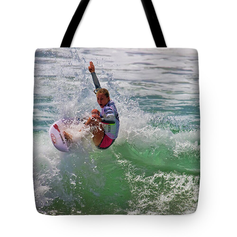 Surfers Tote Bag featuring the photograph Nikki Van Dijk Surfer #1 by Waterdancer