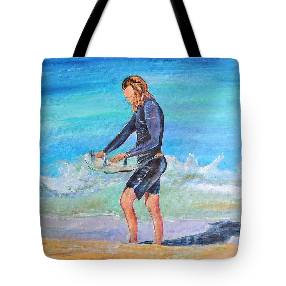  Surf Paintings Tote Bag featuring the painting Noah by Patricia Piffath