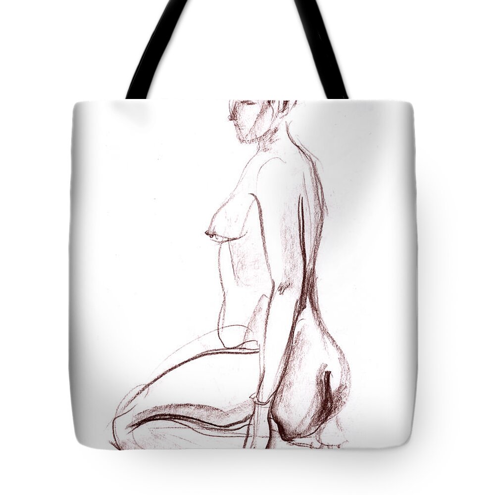 Nude Sketch Tote Bag featuring the drawing Nude Model Life Sketch #2 by Julia Khoroshikh