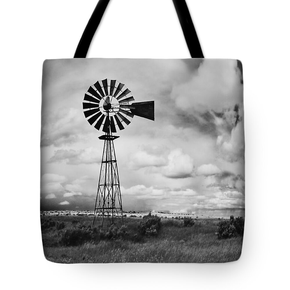 Oregon Tote Bag featuring the photograph Oregon Windmill BW by John Christopher