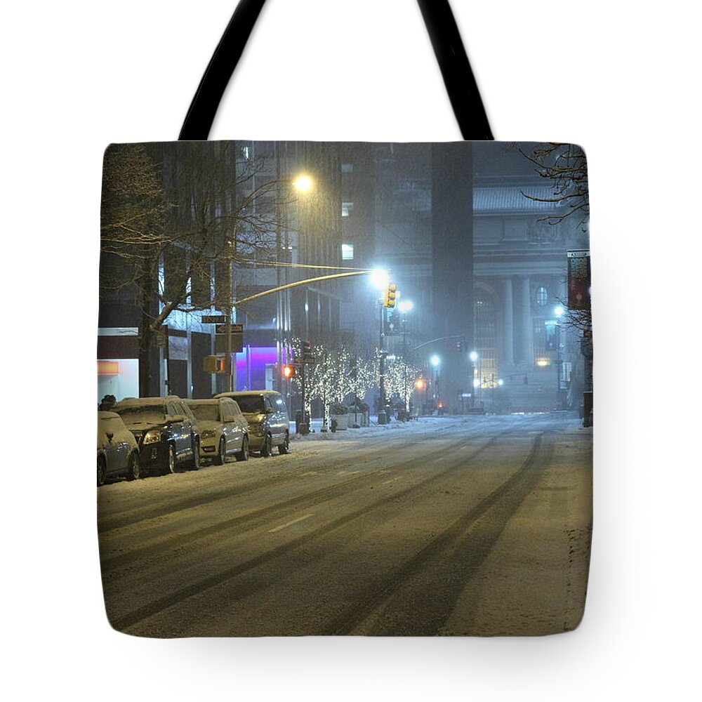 Snow Storm Tote Bag featuring the photograph Park Avenue Bellow Grand Central Manhattan New York #1 by Alexander Winogradoff