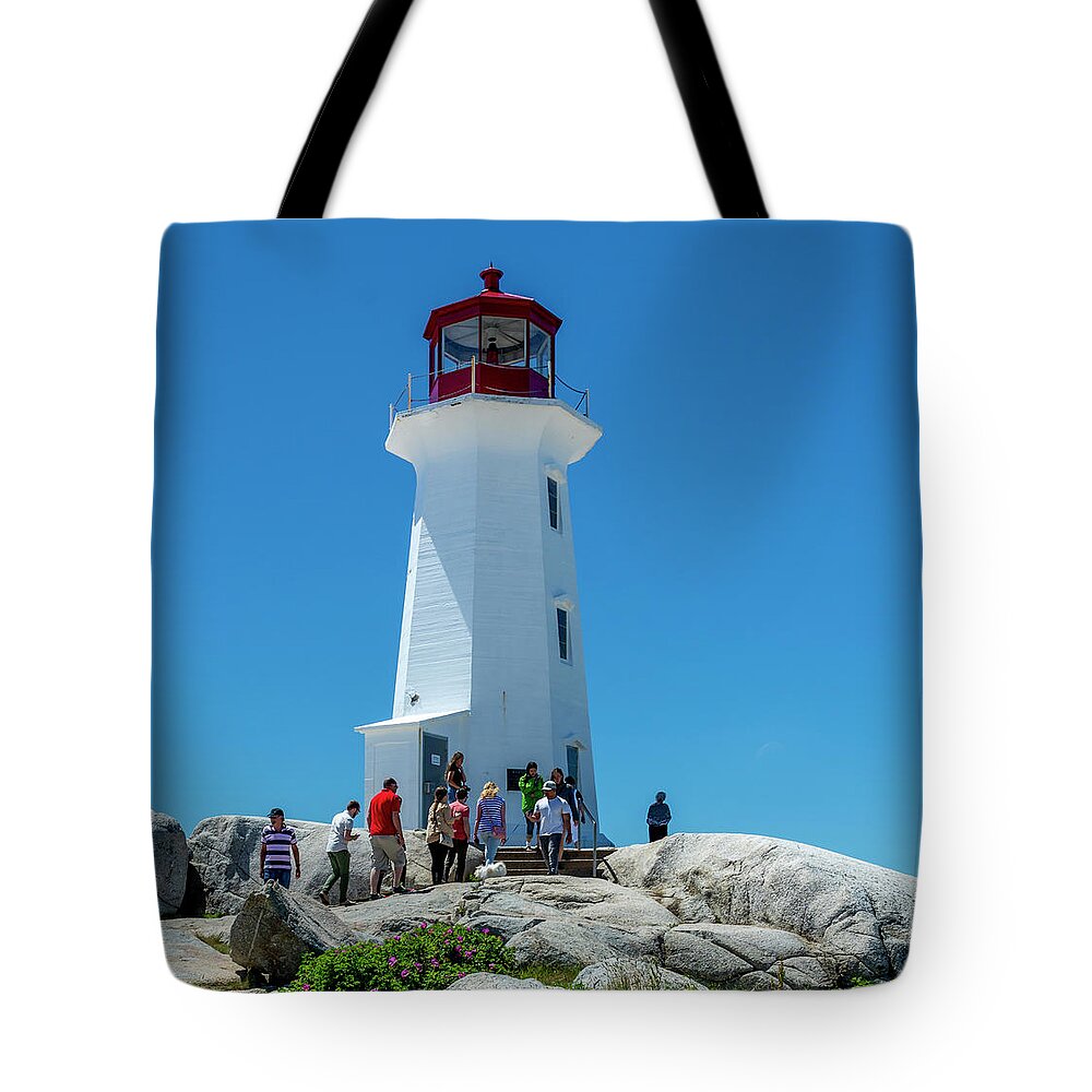 Peggy's Cove Tote Bag featuring the digital art Peggy's Cove Lighthouse #1 by Ken Morris