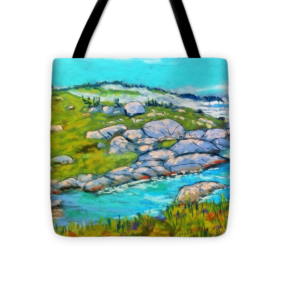 Pastels Tote Bag featuring the pastel Peggy's Cove Rocks #1 by Rae Smith