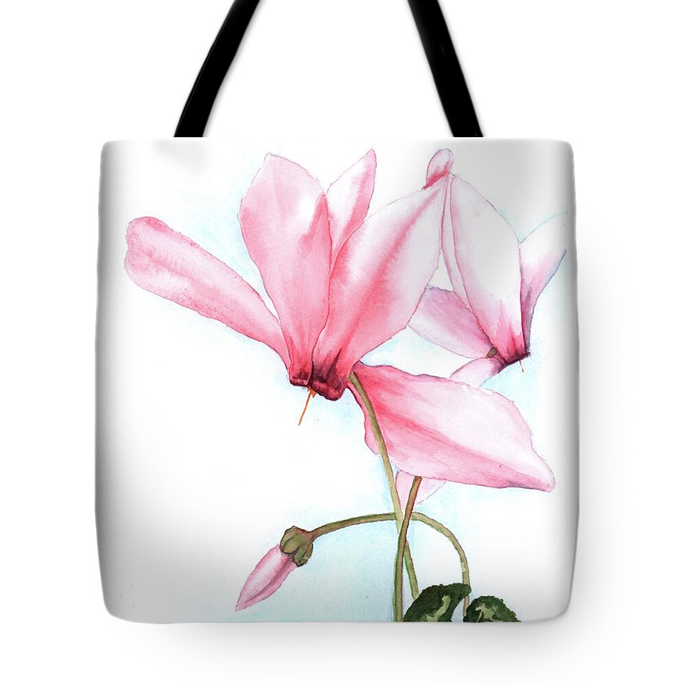 Flowers Tote Bag featuring the painting Pink Cyclamen by Hilda Wagner