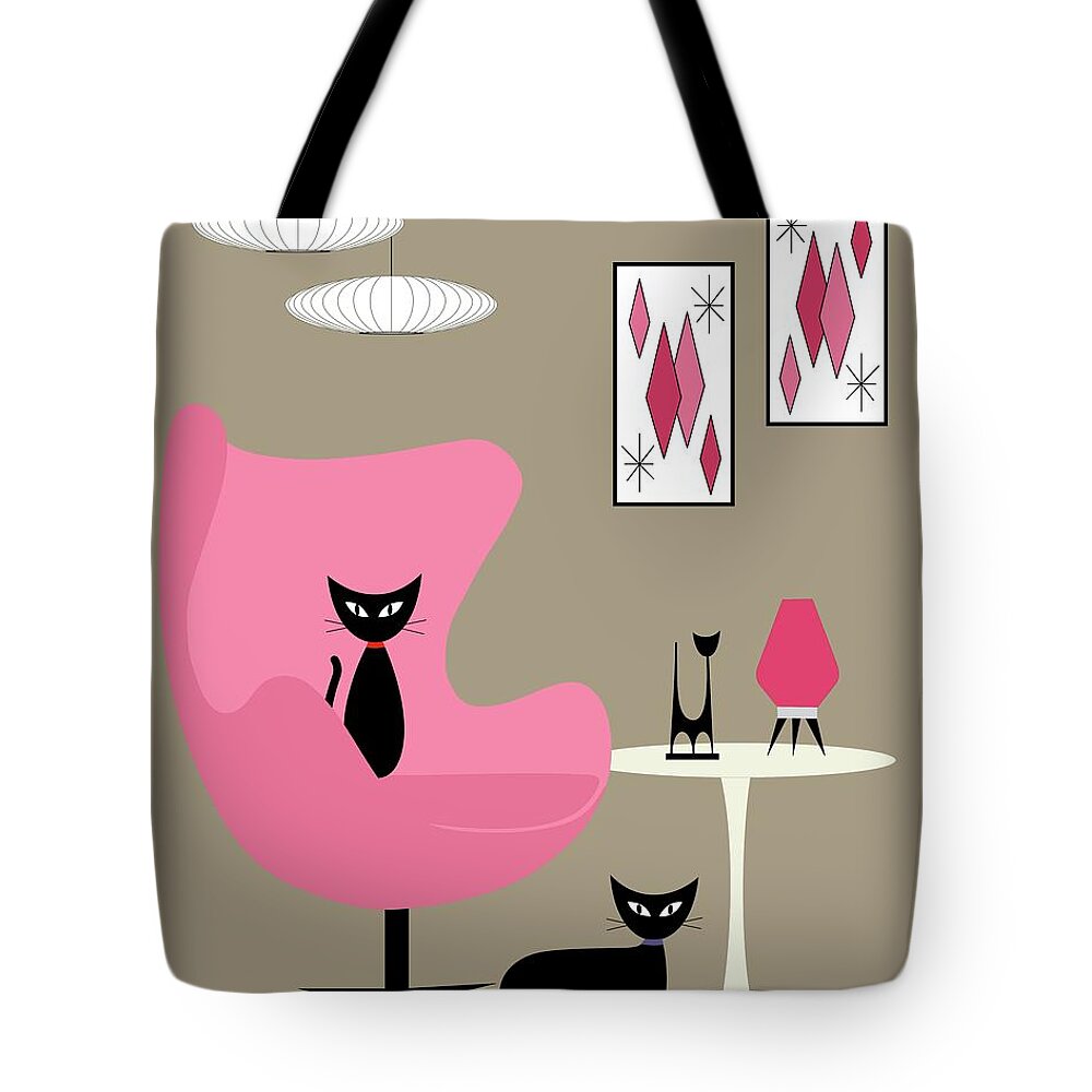  Tote Bag featuring the digital art Pink Egg Chair with Two Cats by Donna Mibus